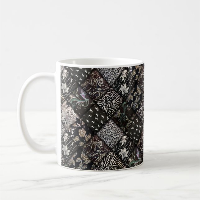 Black Patchwork look Quilt Mönster Kaffemugg (Vänster)