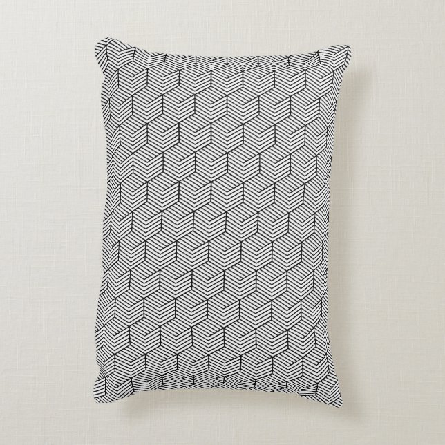 Black Pattern Line Cube Geometry Simple Prydnadskudde (Baksidan(Vertikal))