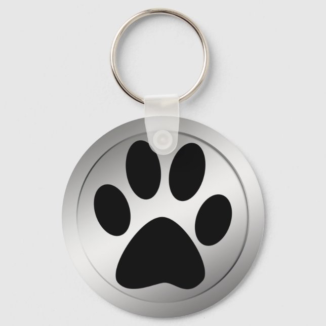 BLACK PAW PRINT IN I SILVER RAM NYCKELRING (Framsida)