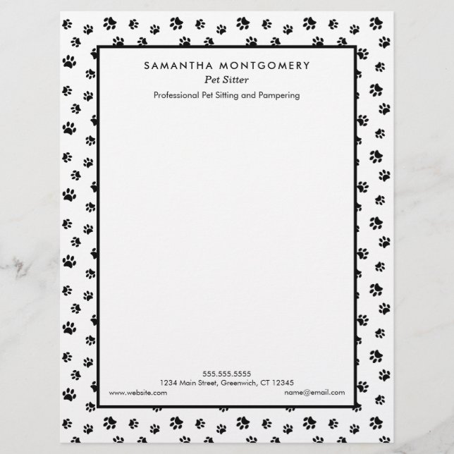 Black Paw Prints Pet Sitter Brevhuvud (Framsida)