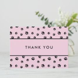 Black Paw Prints Pink Pet Care Business Thank You Kort