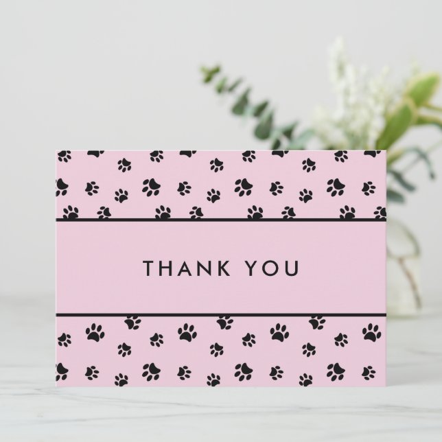 Black Paw Prints Pink Pet Care Business Thank You Kort (Stående Fram)