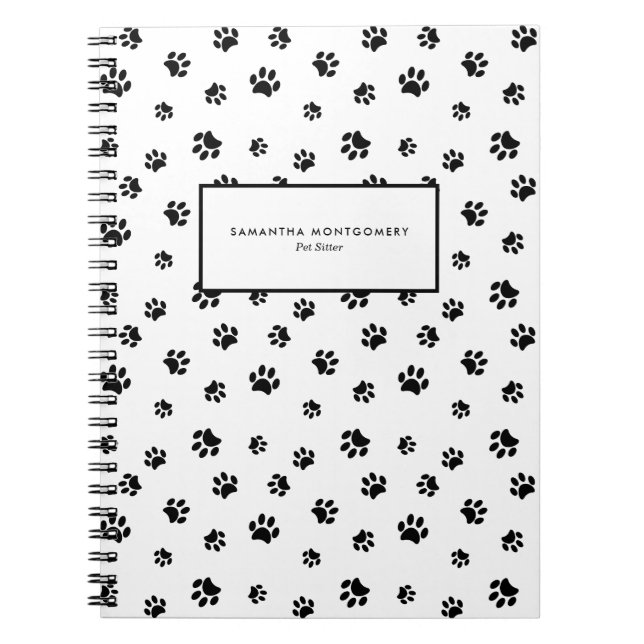 Black Paw Prints Professionell Husdjursvakt Anteckningsbok (Framsidan)