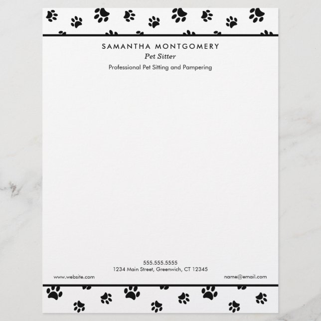Black Paw Prints Professionell Husdjursvakt Brevhuvud (Framsida)