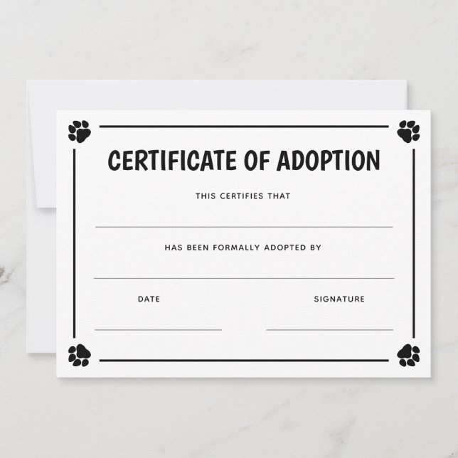 Black Paw Skriv ut Pet Certificate of Adoption frå (Framsida)
