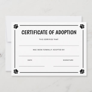 Black Paw Skriv ut Pet Certificate of Adoption frå
