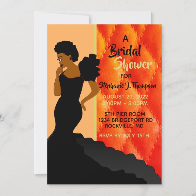 Black & Peach Quilted African American Möhippa Inbjudningar (Framsida)