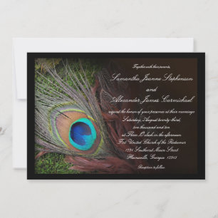 Black Peacock Feather w/Moss Wedding Investigation Inbjudningar