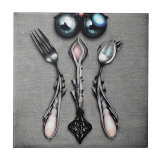 Black Pearls Surreal Silverware Kakelplatta
