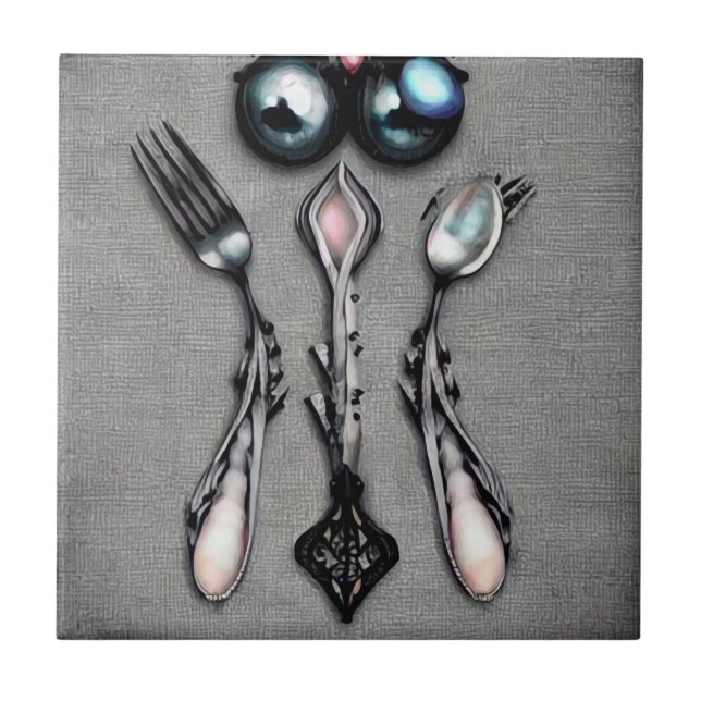 Black Pearls Surreal Silverware Kakelplatta (Framsidan)
