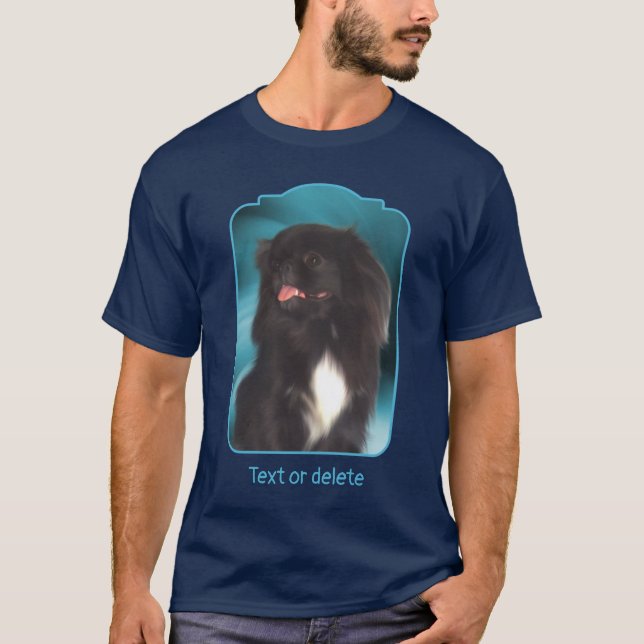 Black Pekingese Blue Swirls Dog Art  T Shirt (Framsida)