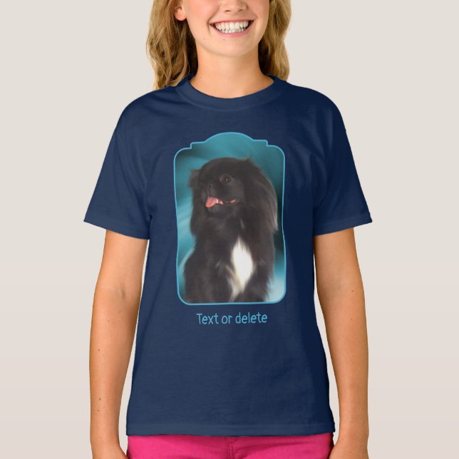 Black Pekingese Blue Swirls Dog Art  T Shirt (Framsida)
