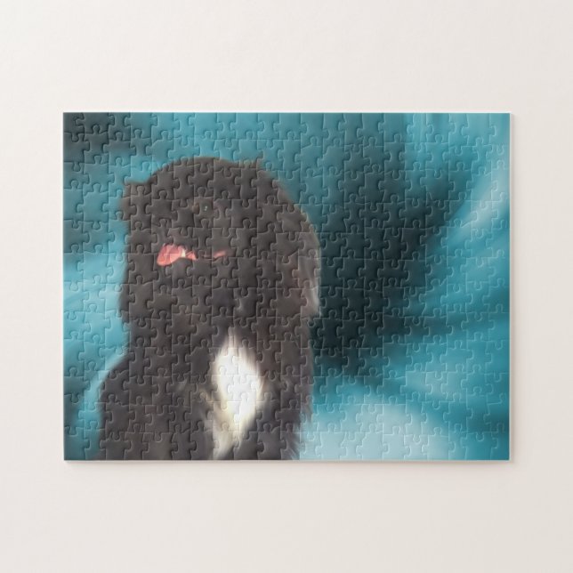 Black Pekingese Blue Swirls Hund Art Pussel (Horisontell)