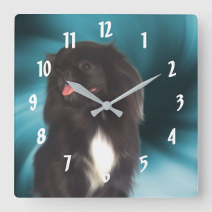 Black Pekingese Hund Art Fyrkantig Klocka