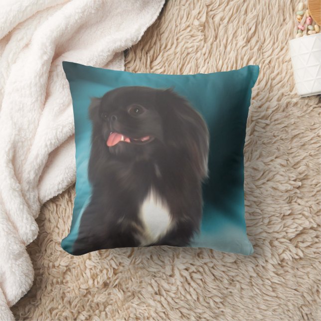 Black Pekingese Hund Art Kudde (Filt)