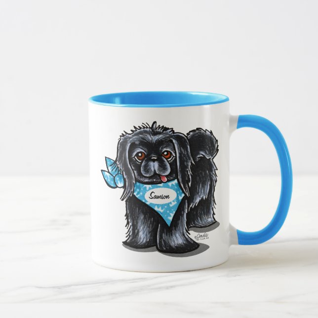 Black Pekingese Pet Namn Personlig Blue Mugg (Höger)