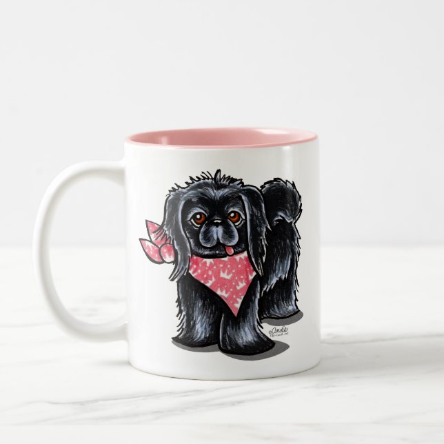 Black Pekingese Rosa Princess Två-Tonad Mugg (Vänster)