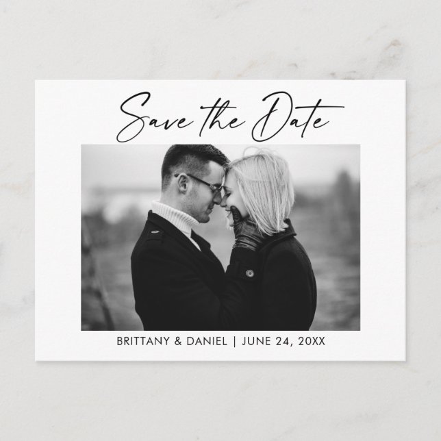 Bläck Pen Calligraphy Black and White Save Date Vykort (Framsida)