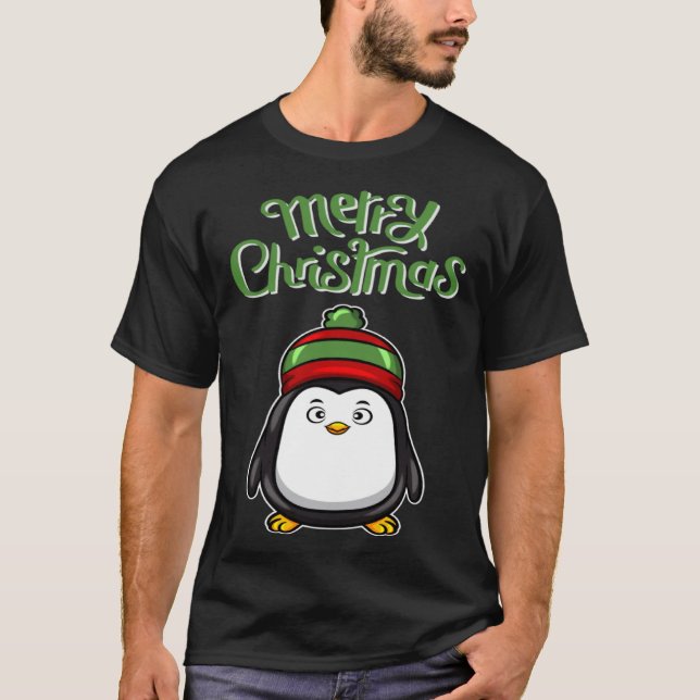 Black Penguin Costume Kids Merry Christmas For Gir T Shirt (Framsida)