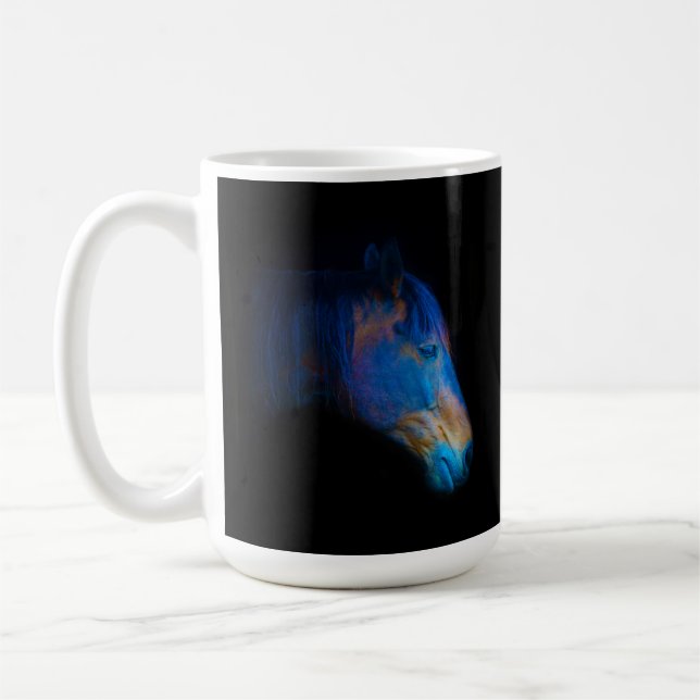 Black Percheron HDR Horse Porträtt Equine Photo Kaffemugg (Vänster)