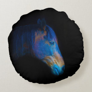 Black Percheron HDR Horse Porträtt Equine Photo Rund Kudde