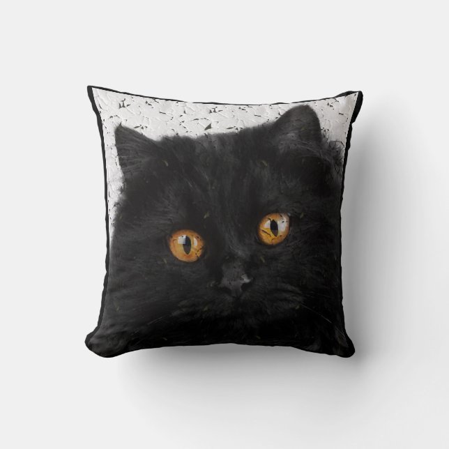 Black Persian Cat Ansikte Kudde (Framsida)