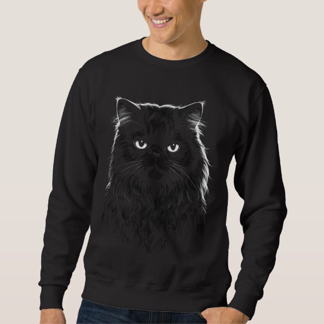 Black Persian Cat Dark Art Men's Sweater Lång Ärmad Tröja (Framsida)