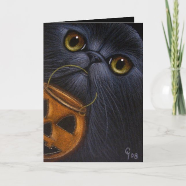 BLACK PERSIAN CAT HALLOWEEN-kort Kort (Framsida)