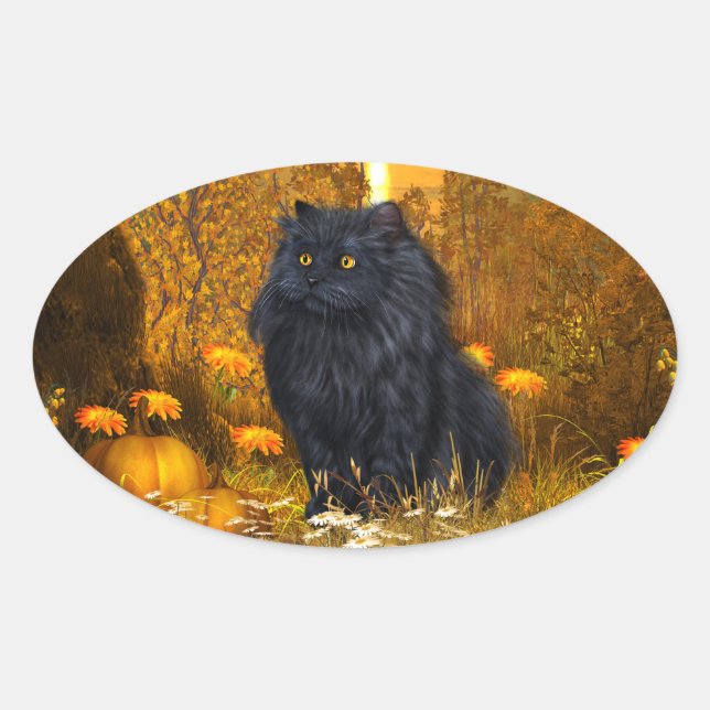 Black persian cat Halloween Ovalt Klistermärke (Framsida)