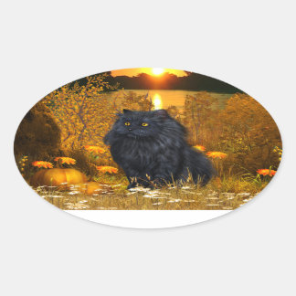 Black persian cat Halloween Ovalt Klistermärke