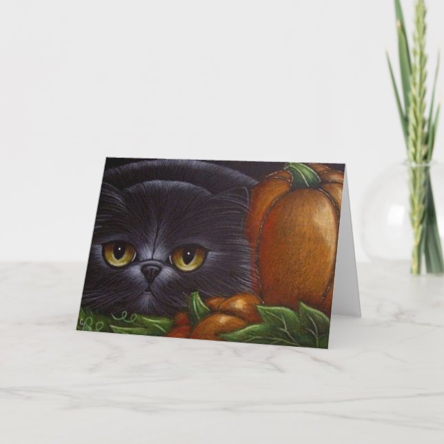 BLACK PERSIAN CAT HALLOWEEN PUMPKINS-kort Kort (Framsida)