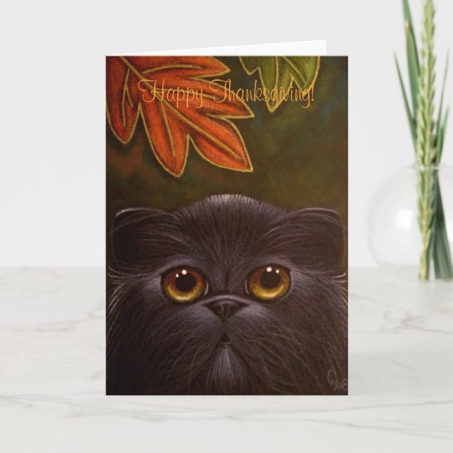BLACK PERSIAN CAT - THANKSGIVING Card Helgkort (Framsida)
