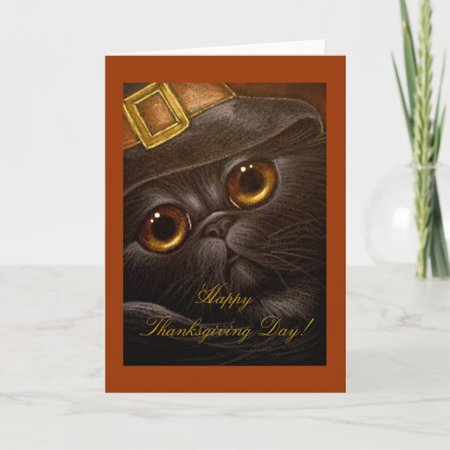 BLACK PERSIAN CAT THANKSGIVING Card Helgkort (Framsida)