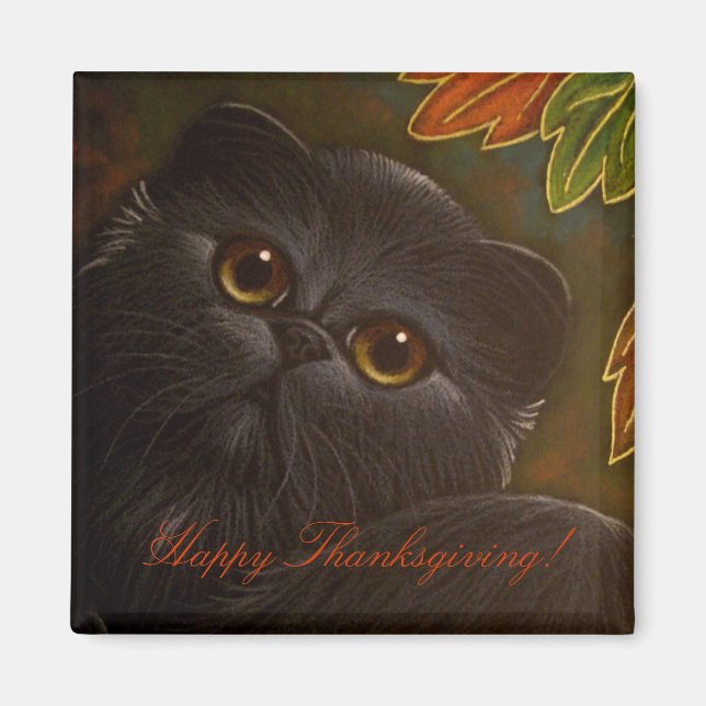 BLACK PERSIAN CAT - THANKSGIVING Magnet (Framsidan)