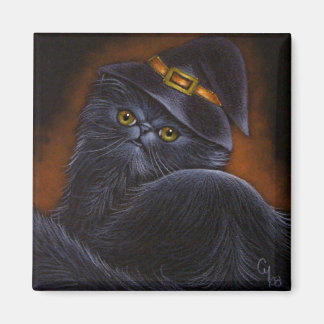 Black Persian Cat the Witch Hat - Magnet