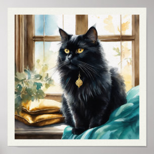 Black Persian Watercolor Golden Sunlight Poster