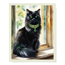 Black Persian Watercolor Guld Emerald Collar