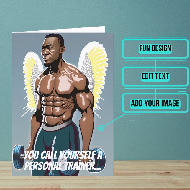 Black Personal Trainer eller Coach Gym Birthday Kort (This fun card is specifically for the male personal trainer friend or family member in your life.)