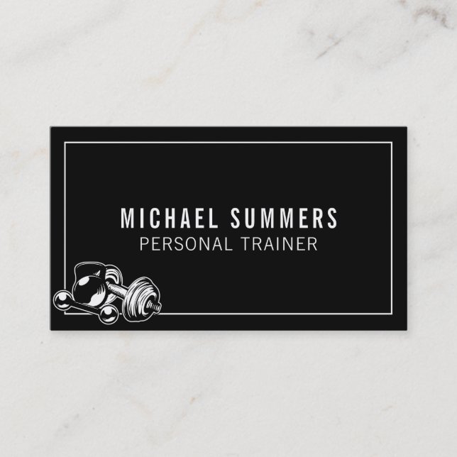 Black Personal Trainer Gym Coach Weight Dumbbell Visitkort (Framsida)