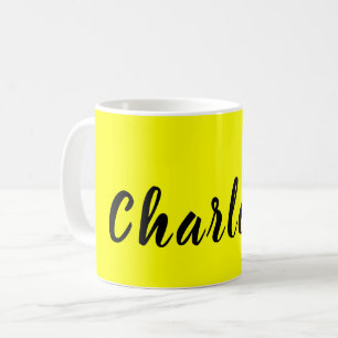 Black Personalize Namn Neon Gult Färg Kaffemugg