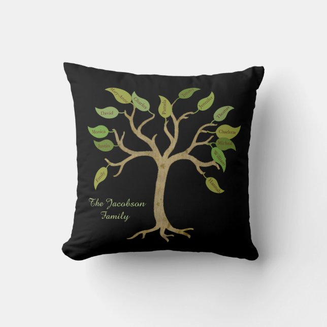 Black Personlig Family Träd Pillow Kudde (Framsida)