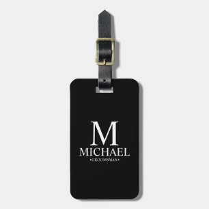Black Personlig Groomsman Namn och Monogram Bagagebricka