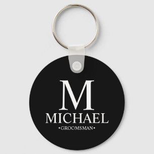 Black Personlig Groomsman Namn och Monogram Nyckelring