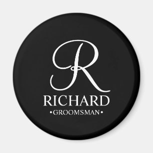 Black Personlig Groomsmans Namn och Monogram Magnet