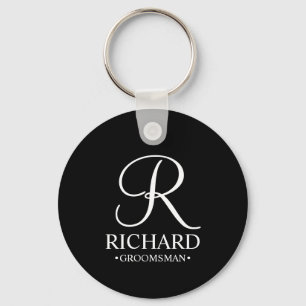 Black Personlig Groomsmans Namn och Monogram Nyckelring
