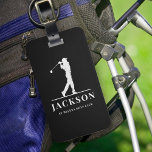 Black Personlig Monogram Golfer Bagagebricka<br><div class="desc">Den här designen har en golfer som växlar en klubb och har två fält som du kan använda att anpassa - kanske med ett namn och golflag eller klubb.</div>