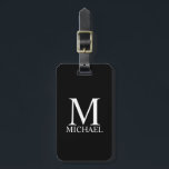 Black Personlig Monogram och Namn Bagagebricka<br><div class="desc">Personlig Monogram och Namn Gifthas personlig monogram och namn i vitt klassiskt serif font stil på svart bakgrund.

Perfekt som helgdag,  fars dag-gåva,  familjeåterförening,  tack för marskalkar och gåva vid särskilda tillfällen.</div>