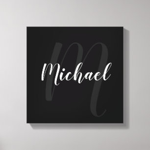 Black personlig Monogram och Namn Canvastryck