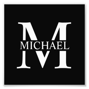 Black Personlig Monogram och Namn Fototryck