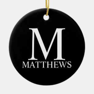 Black Personlig Monogram och Namn Julgransprydnad Keramik
